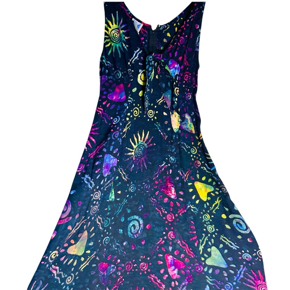Vtg Sun Print Rayon Blue Maxi Slip Dress Celestial Whipscial Fairycore SZ M